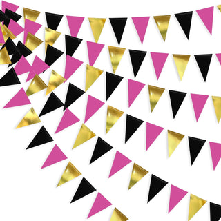 Hot Pink Black Gold Hanging Paper Triangle Flag Banner for Hen Party (30Ft) 1