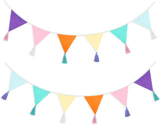 Pastel Birthday Fabric Triangle Flags Banner with Tassels (13Ft) 1