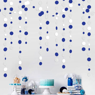 Boy's Birthday Circle Dot Garland in  Navy Blue, White & Silver (46Ft) 1