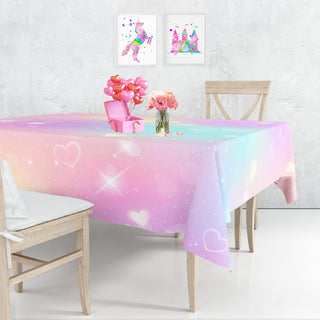 Iridescent Pastel Love Heart Fabric Tablecloths (54"x108")  1