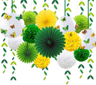 Leaf Garland with Paper Fan, Butterfly, Pom in Yellow & Green(43Pcs) 1