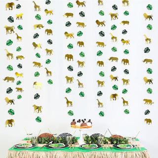 Tropical Leaf and Animal Garlands Set in Green and Gold (52ft) 1