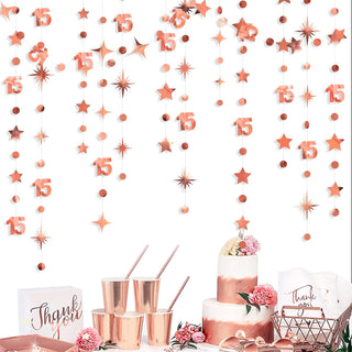 Rose Gold 15th Birthday Decorations Number 15 Circle Dot Twinkle Star Garland 1