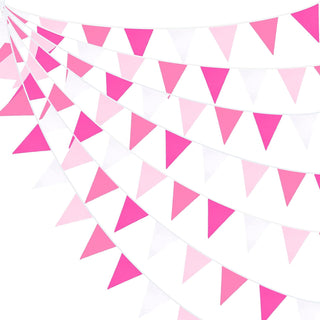 Engagement Party Banner of Cloth Flags in Hot Pink & White (32Ft) 1