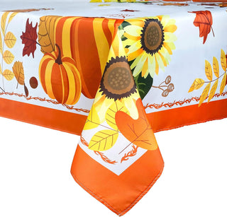 Fall Tablecloth with Leaves, Pumpkin Turkey and Sunflower (54"x108") 1
