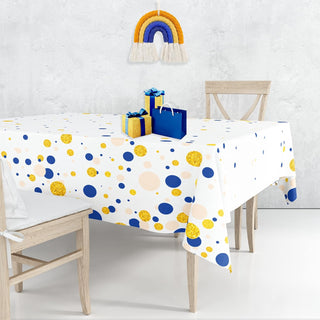 Polka Dot Tablecloth in Blue and Gold (54"x108") 1