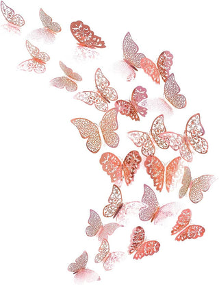 Rose Gold Hollow Paper Butterfly Stickers 3D Wall Decor (36Pcs) 1