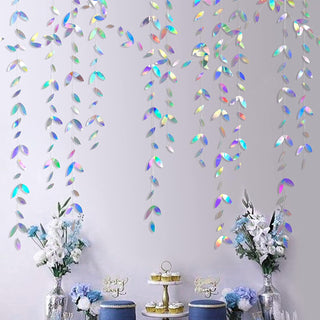 52Ft Iridescent Leaf Garland Holographic Paper Colorful Hanging Leaves Streamer 1