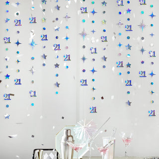 Iridescent '21'th Birthday Decorations Garland Circle Dots & Stars 1