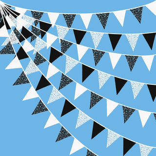 Black & White Lace Triangle Flag Bunting Banner (32Ft) 1