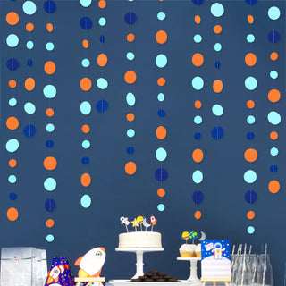 Boy's Birthday Circle Dot Garland in Navy Blue, Orange & Teal (46Ft) 1