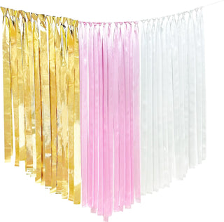 Bridal Shower Satin Ribbon Streamer in Gold, Pink & White (197Ft)  1