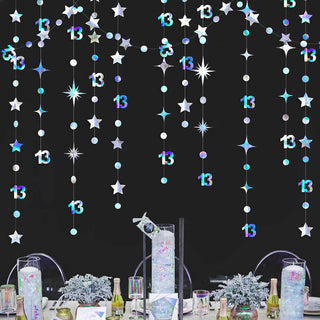 13th Birthday Iridescent Circle Dot Garland with Twinkle Stars (46Ft) 1