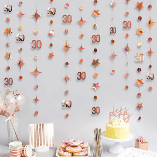 30th Birthday Garland with Number 30, Dots and Stars in Rose Gold 1
