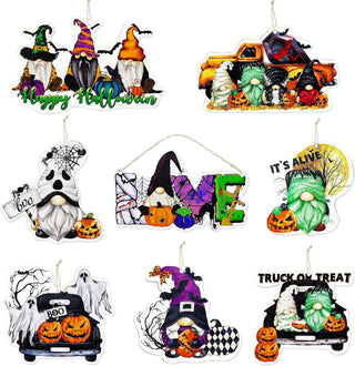 Happy Halloween Wooden Gnome Witches & Ghost Ornaments (16Pcs) 1
