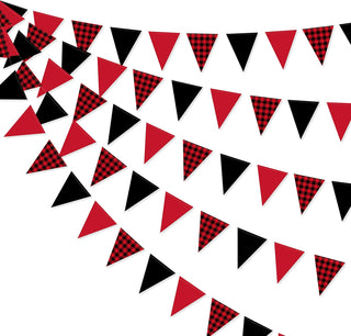 Christmas Party Flag Banner in Black Red Checkered & Buffalo Plaid  (39Ft) 1