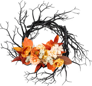 Boho Flower Branch Wreath for Gothic Halloween Decoration (14inches) 1