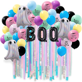 Pastel Halloween Balloons with Ghost & BOO Backdrop Kit (51pcs) 1