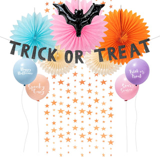 Pastel Halloween Paper Fans, Balloons and Banners (25pcs) 1
