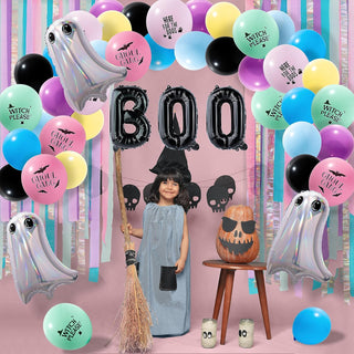 Pastel Halloween Balloons with Ghost & BOO Backdrop Kit (51pcs) 3