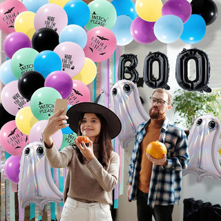 Pastel Halloween Balloons with Ghost & BOO Backdrop Kit (51pcs) 5