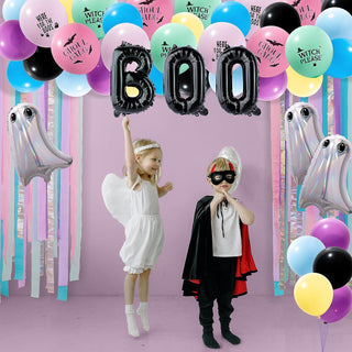Pastel Halloween Balloons with Ghost & BOO Backdrop Kit (51pcs)4