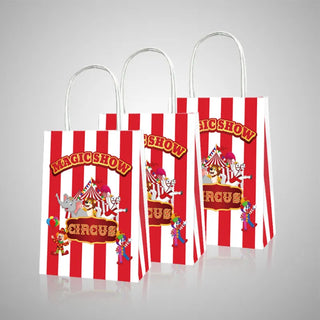 Circus Paper Bags White Red Stripe With Handle 6PCS  2