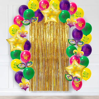 Carnival Mardi Gars Balloon Arch Fringe Foil Backdrop Kit (40pcs ) 1