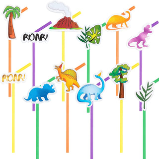 24pcs Cute Colourful Dinosaur Party Straw Set with Mini Dinosaur Card 1