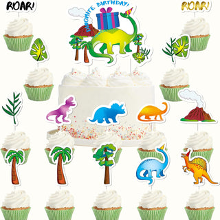 30pcs Dino ROAR Dinosaur Cupcake Toppers with Colourful Printing 1