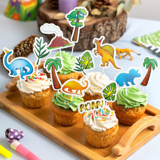 30pcs Dino ROAR Dinosaur Cupcake Toppers with Colourful Printing 2