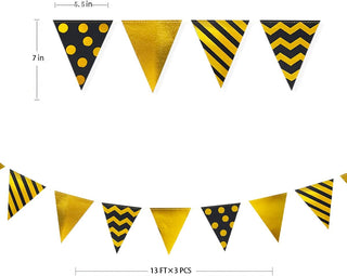 Metallic Foil Black & Gold Paper Triangle Flag  Banner with Polka Dot & Stripe  (39Ft) 5