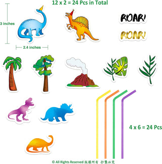 24pcs Cute Colourful Dinosaur Party Straw Set with Mini Dinosaur Card 2