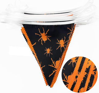 Halloween Orange Black Flag Banner with Spider, Skull & Bats (32Ft) 5