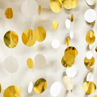 New Year Hanging Paper Garland with Circle Dots in White & Gold (46Ft) 6