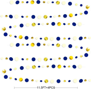 Grad Celebration Circle Dots Garland in Navy Blue, Gold & White (46Ft) 2