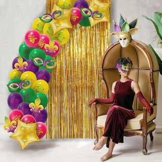 Carnival Mardi Gars Balloon Arch Fringe Foil Backdrop Kit (40pcs ) 3