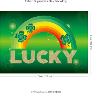 5x7ft Green St. Patrick’s Day Fabric Rainbow and Clover Lucky Irish Backdrop Banner  3
