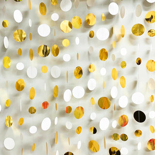 New Year Hanging Paper Garland with Circle Dots in White & Gold (46Ft) 7