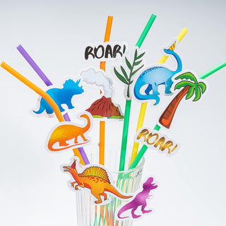 24pcs Cute Colourful Dinosaur Party Straw Set with Mini Dinosaur Card 3