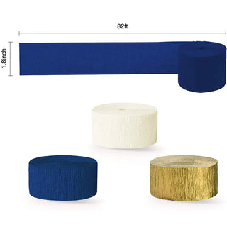 Crepe Paper Streamer Garlands in Navy Blue, Gold and White (3 rolls) 3