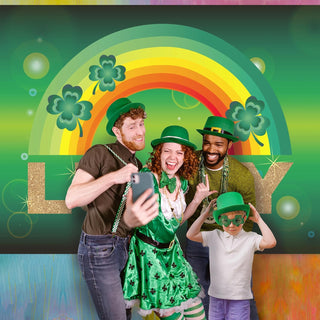 5x7ft Green St. Patrick’s Day Fabric Rainbow and Clover Lucky Irish Backdrop Banner  4