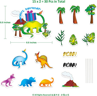 30pcs Dino ROAR Dinosaur Cupcake Toppers with Colourful Printing 6