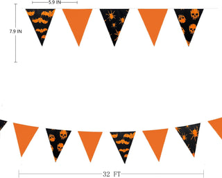 Halloween Orange Black Flag Banner with Spider, Skull & Bats (32Ft) 6