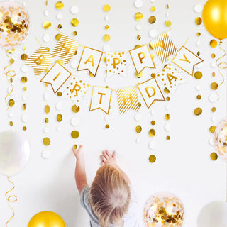White and Gold Happy Birthday Banners and Balloons (22Pcs)  2