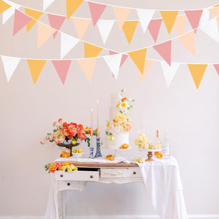 Pastel Wedding Fabric Flag Banner in Yellow, Dusty Pink & White (32Ft) 2