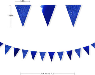 Graduation Metallic Glitter Paper Triangle Flag Hanging Banner in Royal Blue(30Ft) 2