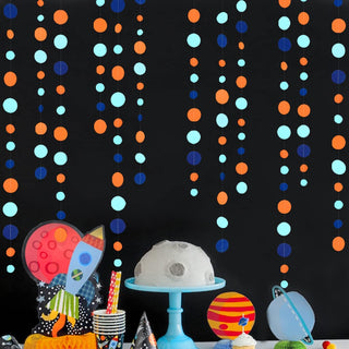 Boy's Birthday Circle Dot Garland in Navy Blue, Orange & Teal (46Ft) 2
