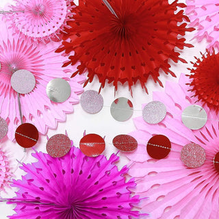 Rose, Red, Pink and Silver Hanging Pom Pom Paper Fans Set (26ft) 5