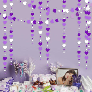 52 Ft Lavender Love Heart Garland Purple and White Hanging Streamer 2